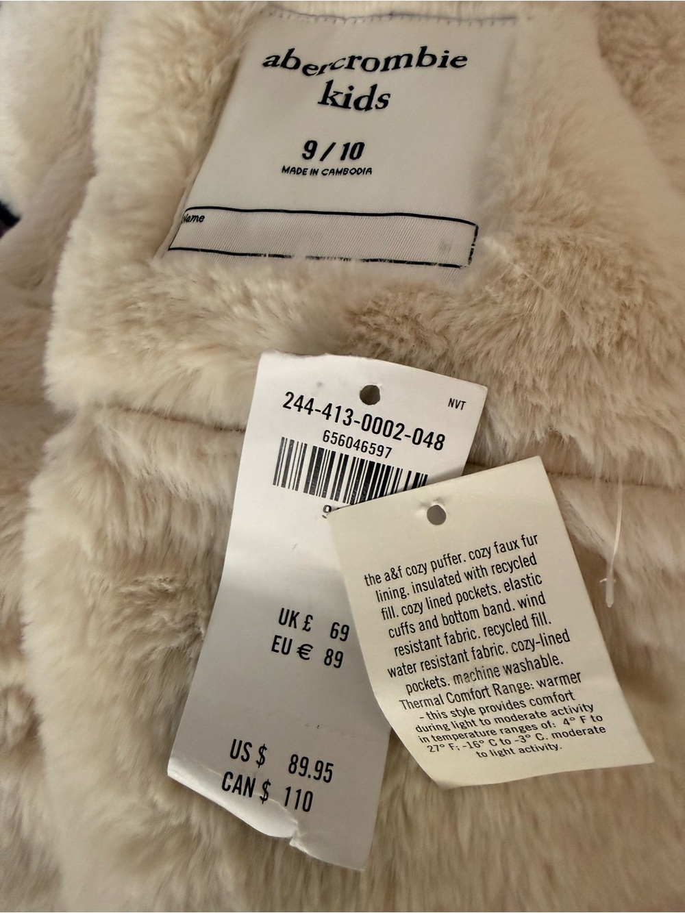 Abercrombie & Kids  Cream Faux Shearling-Lined Jacket - Picture 4 of 4
